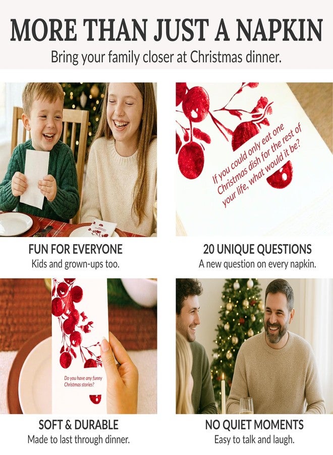 COTIER BRAND عبوة من 20 منديلًا ورقيًا فاخرًا ثلاثي الطبقات بتصميم أحمر توت بري، مثالية لبدء محادثات عيد الميلاد - مناديل عشاء عيد الميلاد، مصنوعة من ورق فاخر ثلاثي الطبقات، مزينة برقائق معدنية، للاستخدام مرة واحدة، مناسبة لحفلات الأعياد والتجمعات العائلية - كوتير - Image 3